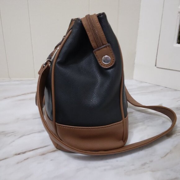 Tignanello | Leather Handbag Shoulder Bag Black Brown Zippered - Picture 4 of 8